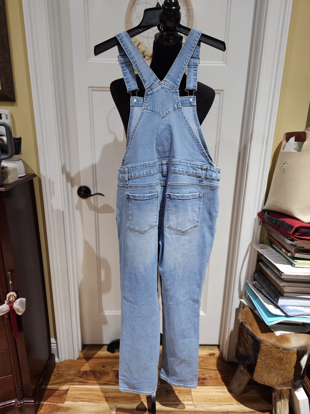 Womens Light Blue Distressed Denim Overalls - Picture 2 of 6